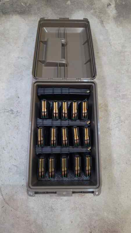 Ammo Box w/ 18 Loaded AR15 Mags (30rds Green-Tips)